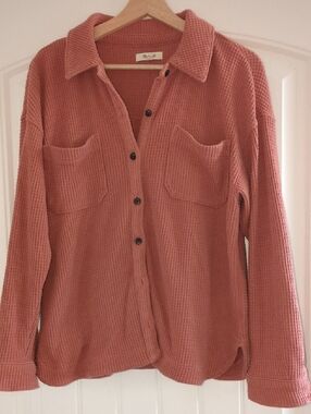 Madewell Rust Waffle Knit Button-Down Shirt